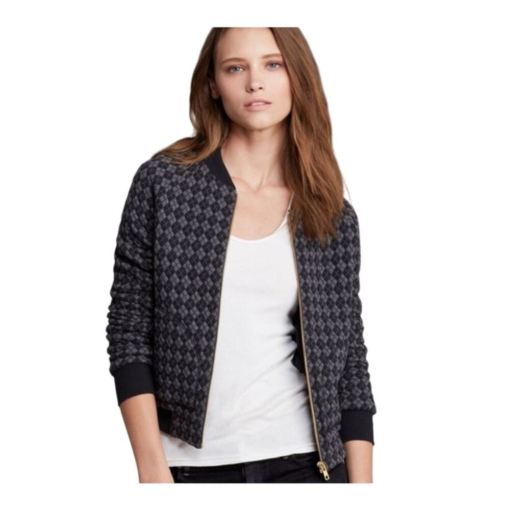 Marc by Marc Jacobs Argyle Knit Bomber Jacket Gray Black, size S